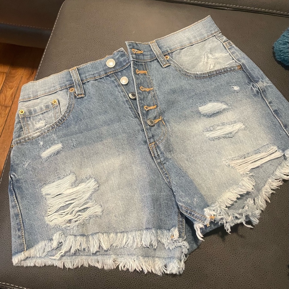Blue Spice Light Blue Distressed Jean Shorts